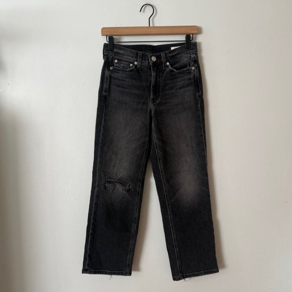 AYR The Easy Easy Straight Leg Cropped Jeans Black Charcoal Wash Women's Size 25